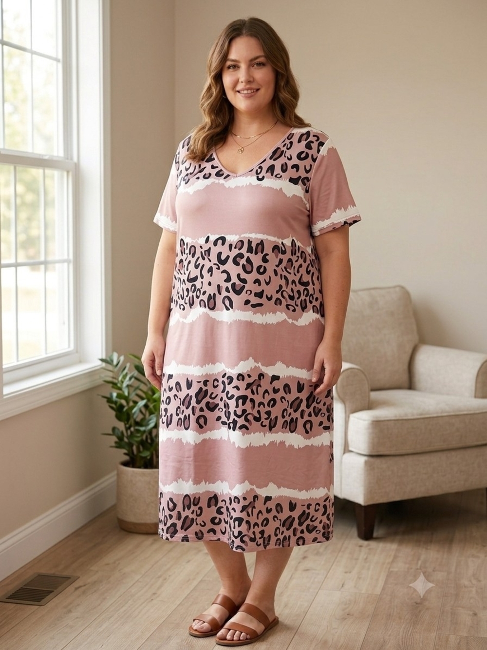 Plus Size Pink Leopard Stripe Dress
